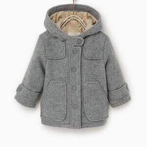 Zara Gray Wool Blend Hooded Coat Size 3/4y